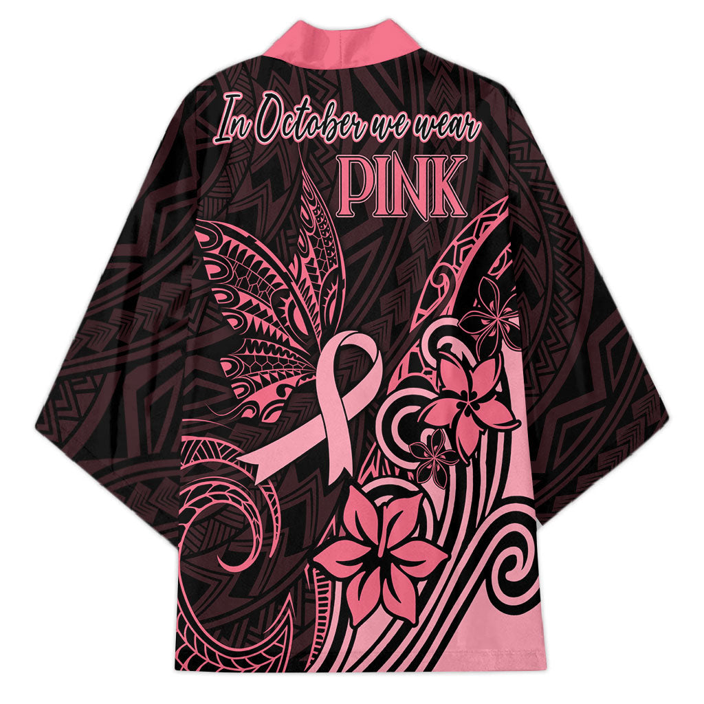 Polynesian Kimono Breast Cancer Ribbon Butterfly Mix Plumeria Curves Pink