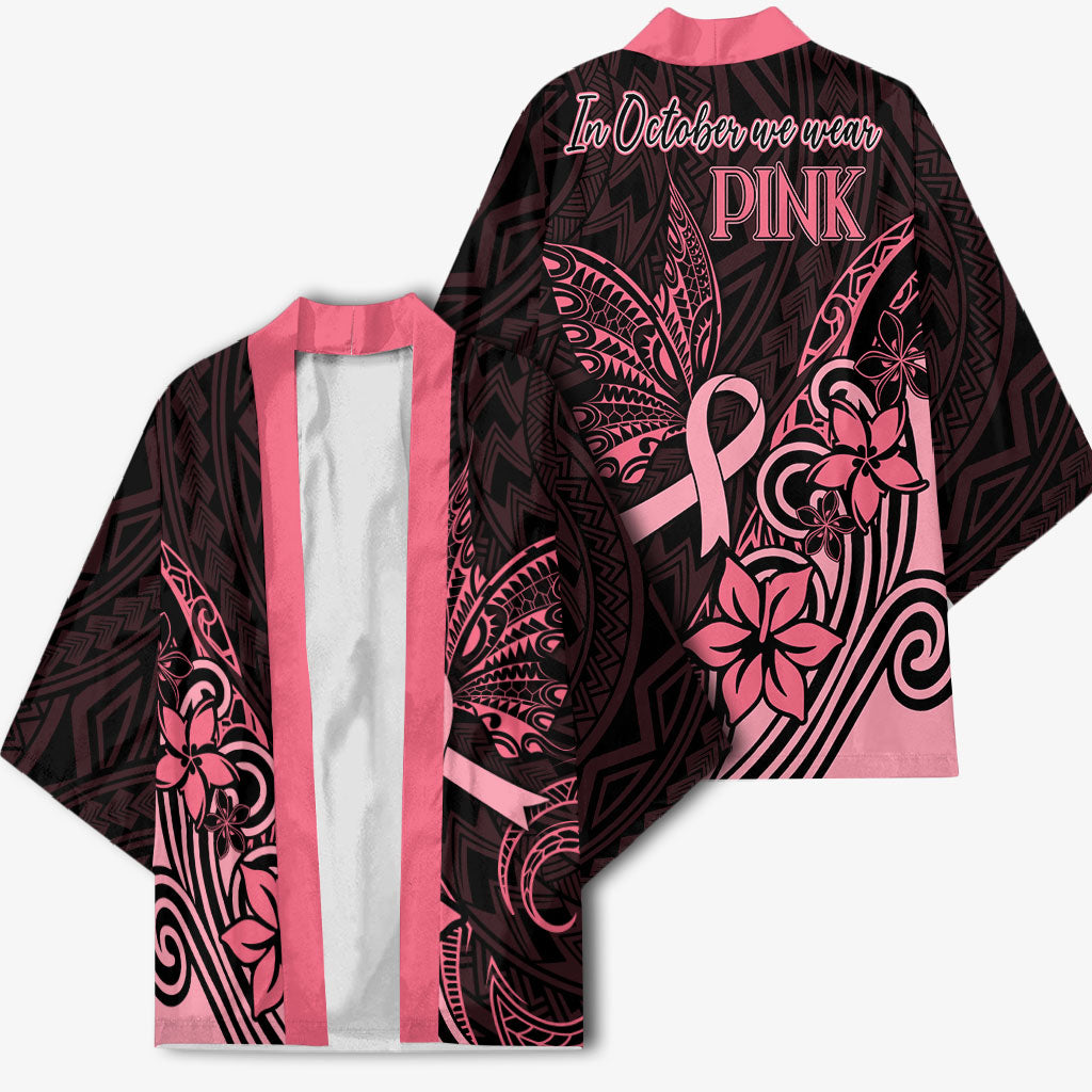 Polynesian Kimono Breast Cancer Ribbon Butterfly Mix Plumeria Curves Pink