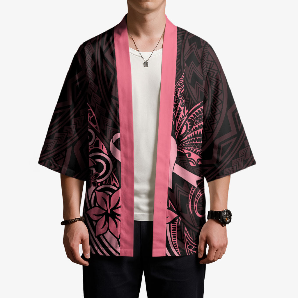 Polynesian Kimono Breast Cancer Ribbon Butterfly Mix Plumeria Curves Pink