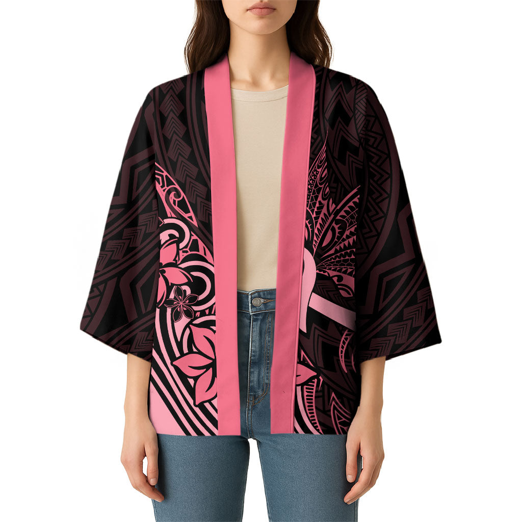 Polynesian Kimono Breast Cancer Ribbon Butterfly Mix Plumeria Curves Pink