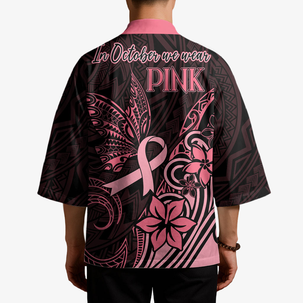 Polynesian Kimono Breast Cancer Ribbon Butterfly Mix Plumeria Curves Pink