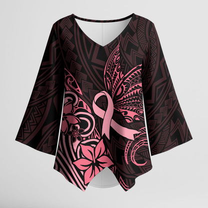 Polynesian Kimono Sleeve Blouse Breast Cancer Ribbon Butterfly Mix Plumeria Curves Pink