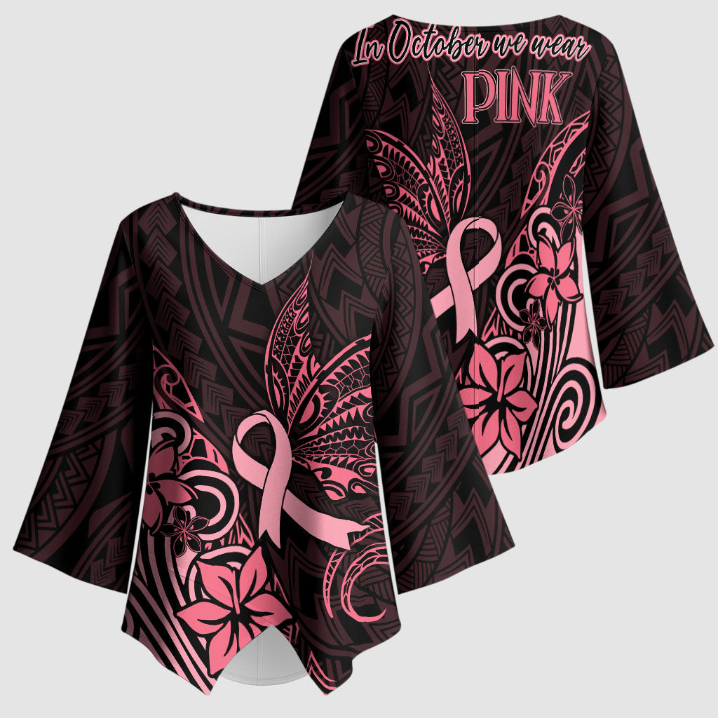 Polynesian Kimono Sleeve Blouse Breast Cancer Ribbon Butterfly Mix Plumeria Curves Pink