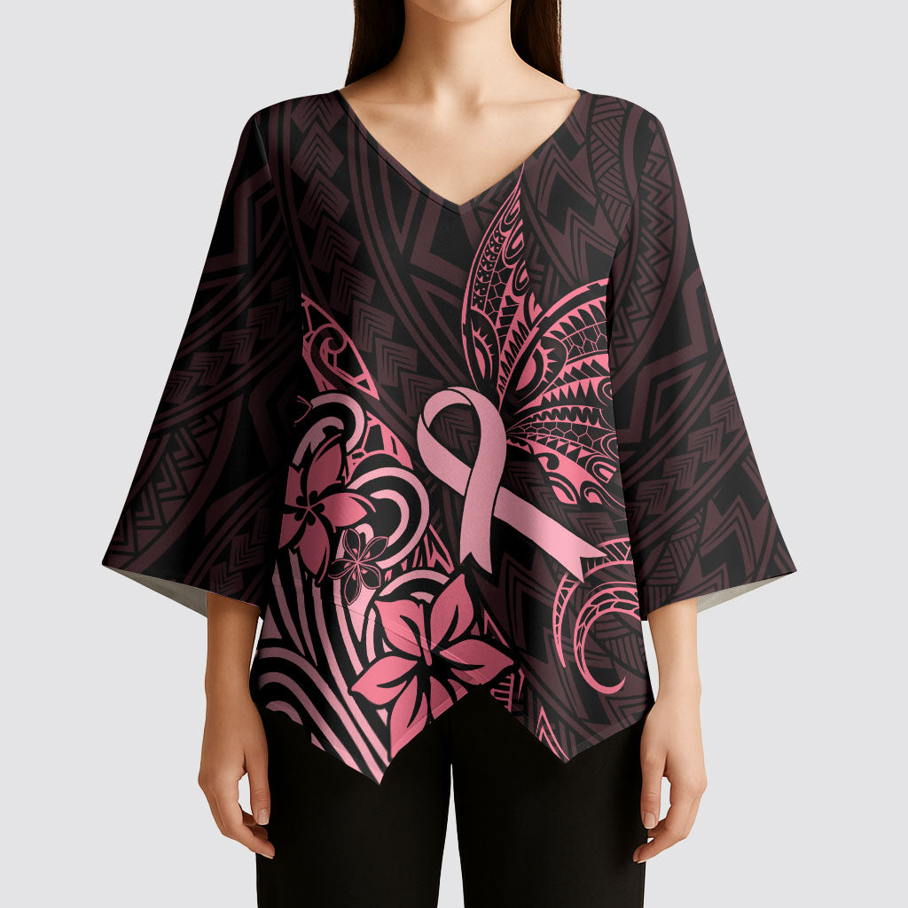Polynesian Kimono Sleeve Blouse Breast Cancer Ribbon Butterfly Mix Plumeria Curves Pink