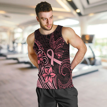 Polynesian Men Tank Top Breast Cancer Ribbon Butterfly Mix Plumeria Curves Pink