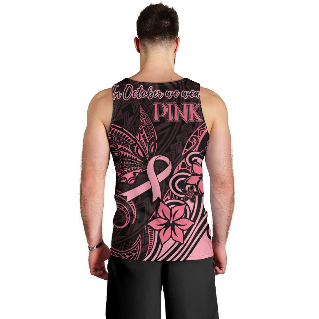 Polynesian Men Tank Top Breast Cancer Ribbon Butterfly Mix Plumeria Curves Pink