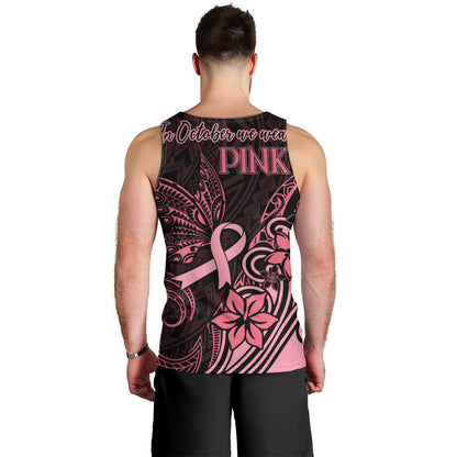 Polynesian Men Tank Top Breast Cancer Ribbon Butterfly Mix Plumeria Curves Pink