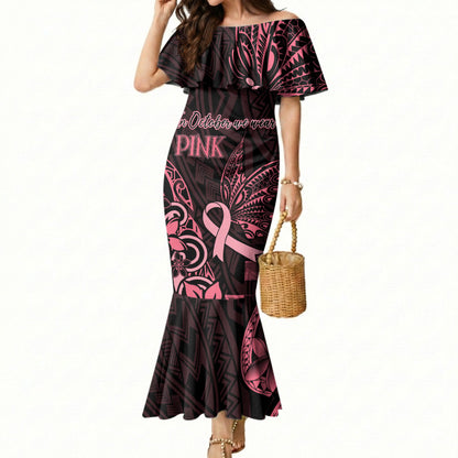 Polynesian Mermaid Dress Breast Cancer Ribbon Butterfly Mix Plumeria Curves Pink