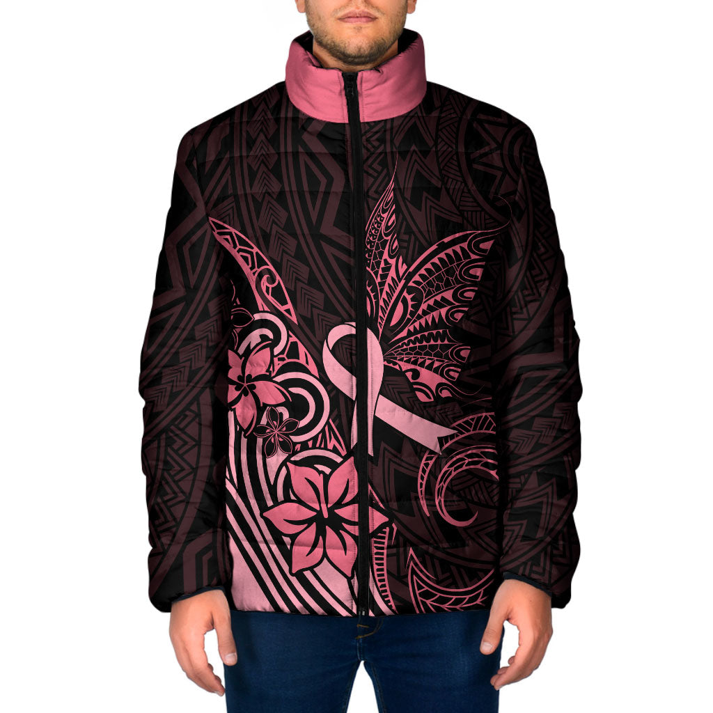 Polynesian Padded Jacket Breast Cancer Ribbon Butterfly Mix Plumeria Curves Pink