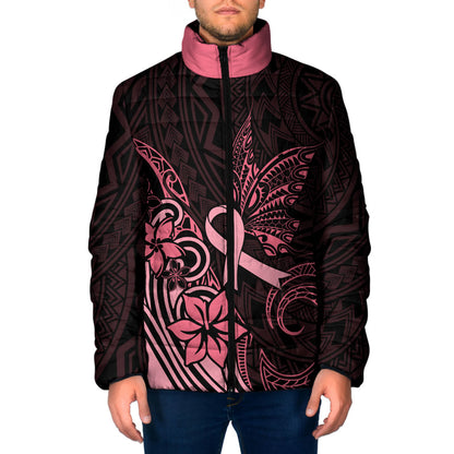 Polynesian Padded Jacket Breast Cancer Ribbon Butterfly Mix Plumeria Curves Pink