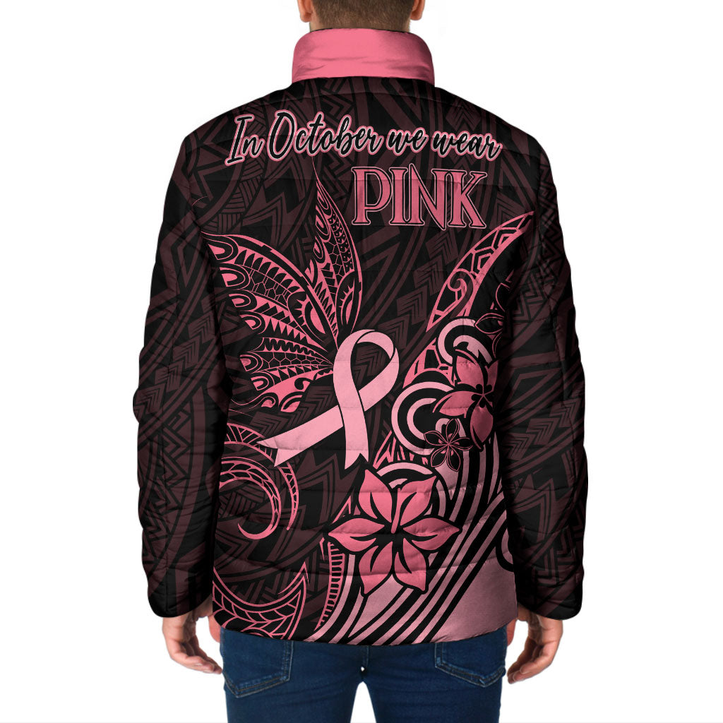 Polynesian Padded Jacket Breast Cancer Ribbon Butterfly Mix Plumeria Curves Pink