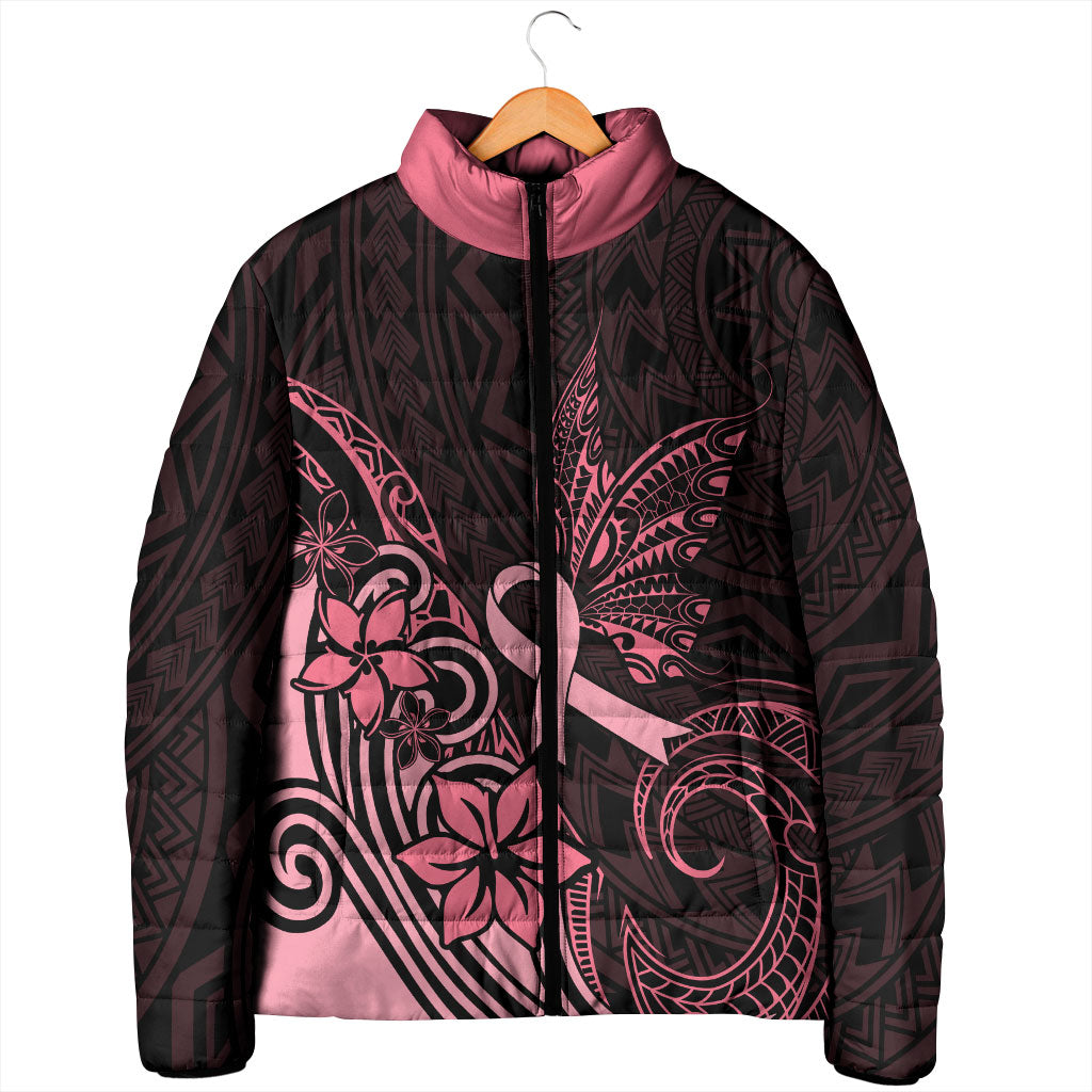 Polynesian Padded Jacket Breast Cancer Ribbon Butterfly Mix Plumeria Curves Pink