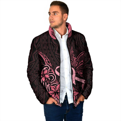 Polynesian Padded Jacket Breast Cancer Ribbon Butterfly Mix Plumeria Curves Pink
