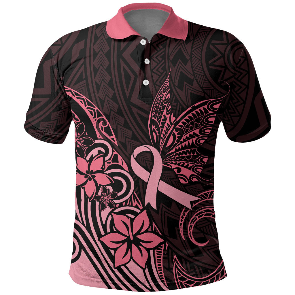 Polynesian Polo Shirt Breast Cancer Ribbon Butterfly Mix Plumeria Curves Pink