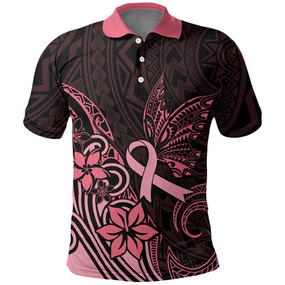 Polynesian Polo Shirt Breast Cancer Ribbon Butterfly Mix Plumeria Curves Pink
