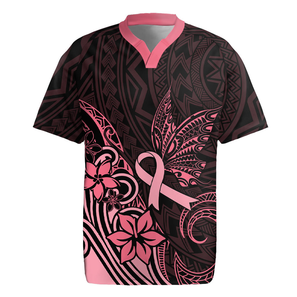 Polynesian Rugby Jersey Breast Cancer Ribbon Butterfly Mix Plumeria Curves Pink