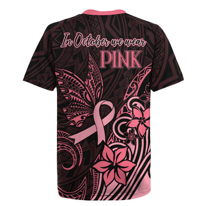 Polynesian Rugby Jersey Breast Cancer Ribbon Butterfly Mix Plumeria Curves Pink