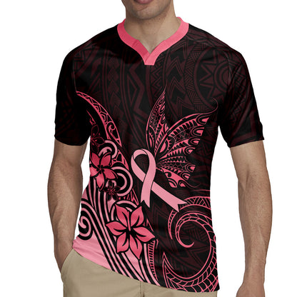 Polynesian Rugby Jersey Breast Cancer Ribbon Butterfly Mix Plumeria Curves Pink