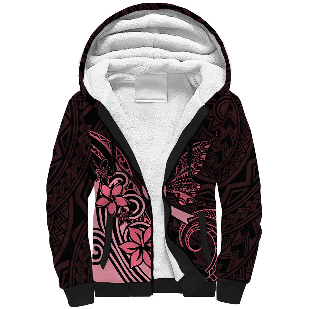 Polynesian Sherpa Hoodie Breast Cancer Ribbon Butterfly Mix Plumeria Curves Pink