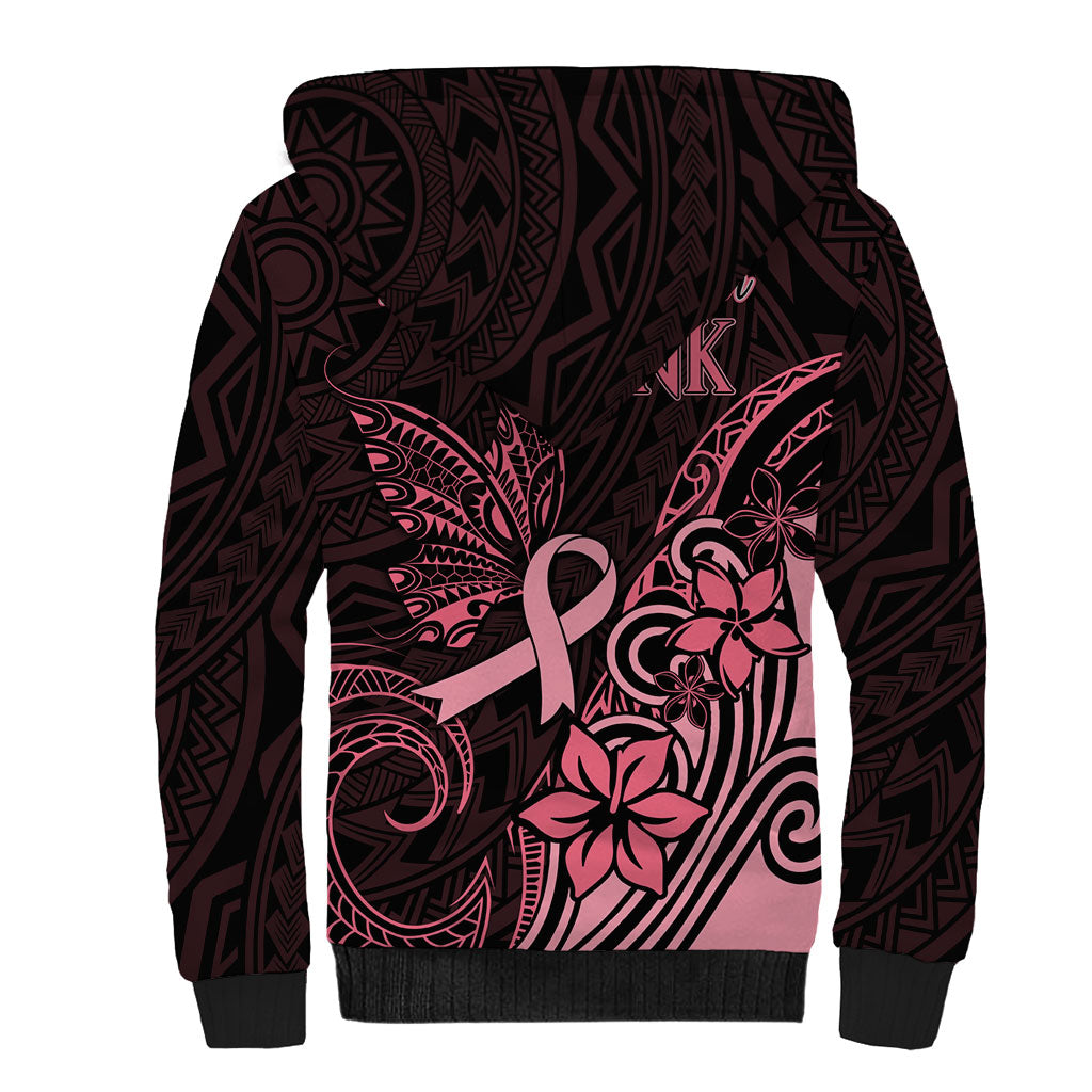 Polynesian Sherpa Hoodie Breast Cancer Ribbon Butterfly Mix Plumeria Curves Pink