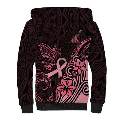 Polynesian Sherpa Hoodie Breast Cancer Ribbon Butterfly Mix Plumeria Curves Pink