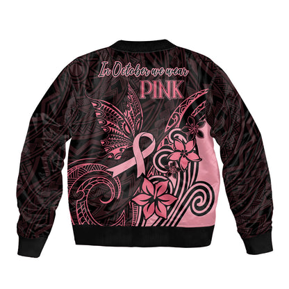 Polynesian Sleeve Zip Bomber Jacket Breast Cancer Ribbon Butterfly Mix Plumeria Curves Pink