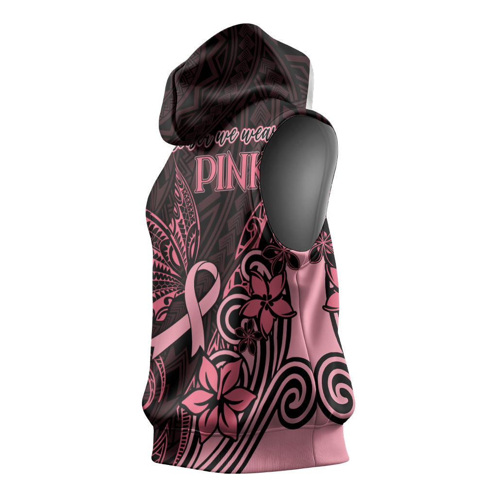 Polynesian Sleeveless Hoodie Breast Cancer Ribbon Butterfly Mix Plumeria Curves Pink