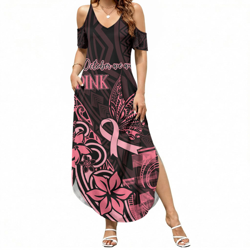 Polynesian Summer Maxi Dress Breast Cancer Ribbon Butterfly Mix Plumeria Curves Pink