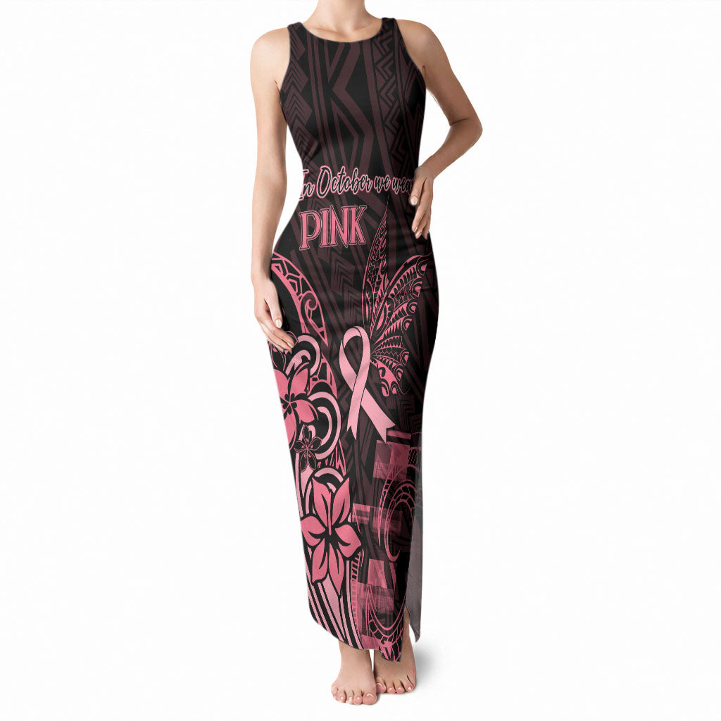 Polynesian Tank Maxi Dress Breast Cancer Ribbon Butterfly Mix Plumeria Curves Pink
