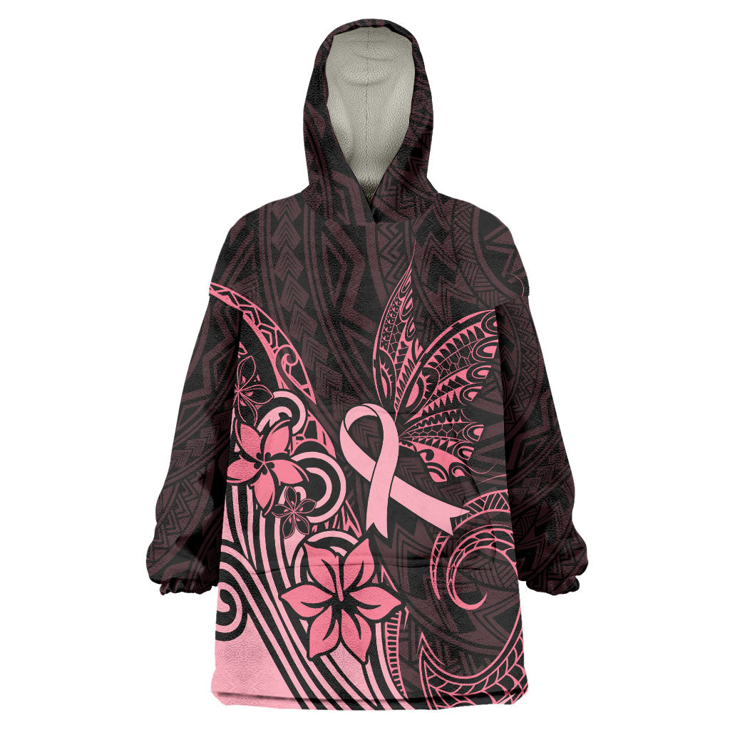 Polynesian Wearable Blanket Hoodie Breast Cancer Ribbon Butterfly Mix Plumeria Curves Pink