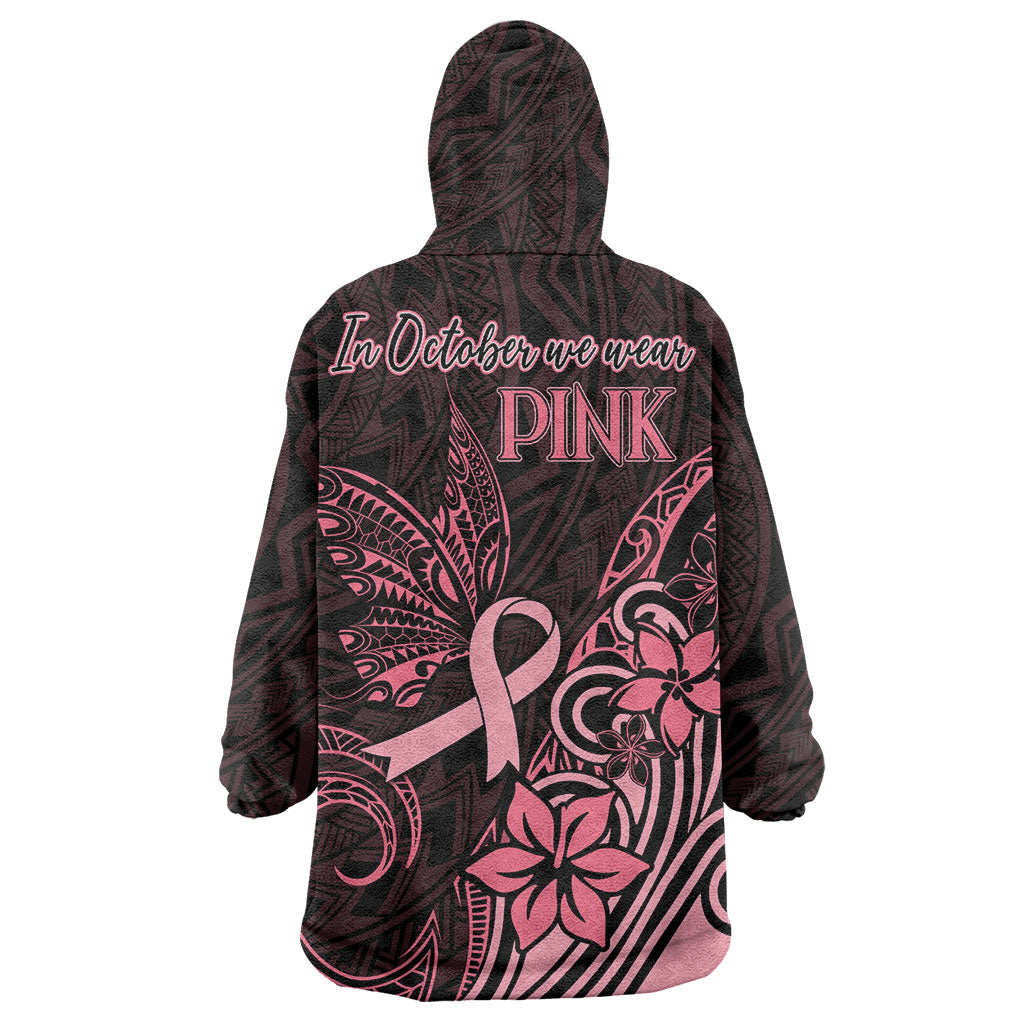 Polynesian Wearable Blanket Hoodie Breast Cancer Ribbon Butterfly Mix Plumeria Curves Pink