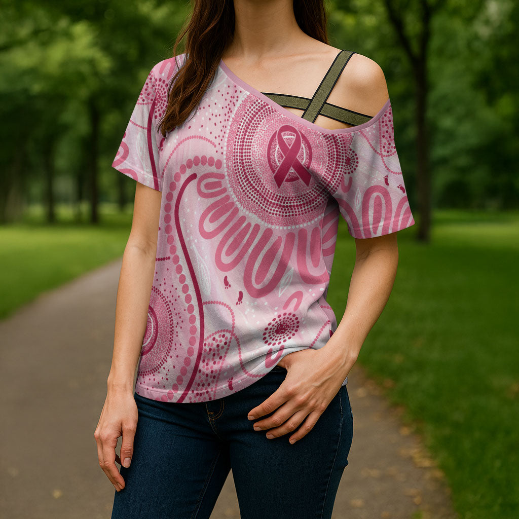NAIDOC Week 2025 Indigenous Cross Shoulder Shirt Breast Cancer Pink Ribbon