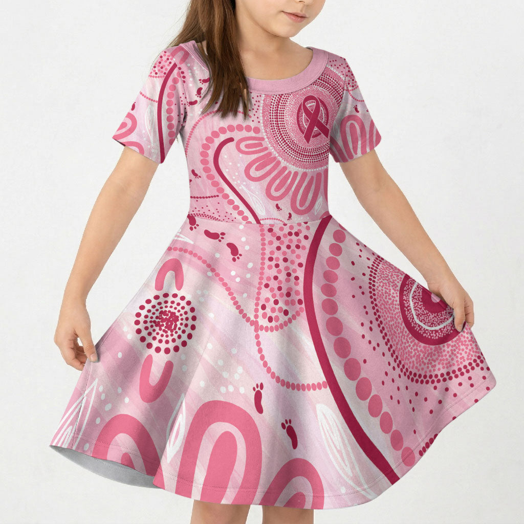 NAIDOC Week 2025 Indigenous Kid Short Sleeve Dress Breast Cancer Pink Ribbon