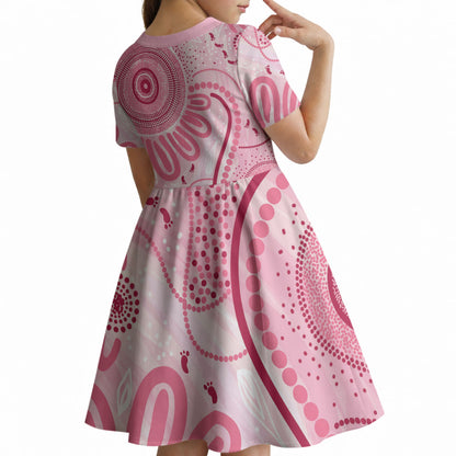 NAIDOC Week 2025 Indigenous Kid Short Sleeve Dress Breast Cancer Pink Ribbon