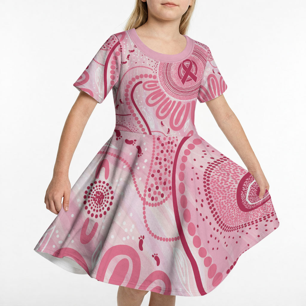 NAIDOC Week 2025 Indigenous Kid Short Sleeve Dress Breast Cancer Pink Ribbon