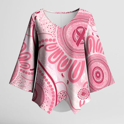 NAIDOC Week 2025 Indigenous Kimono Sleeve Blouse Breast Cancer Pink Ribbon