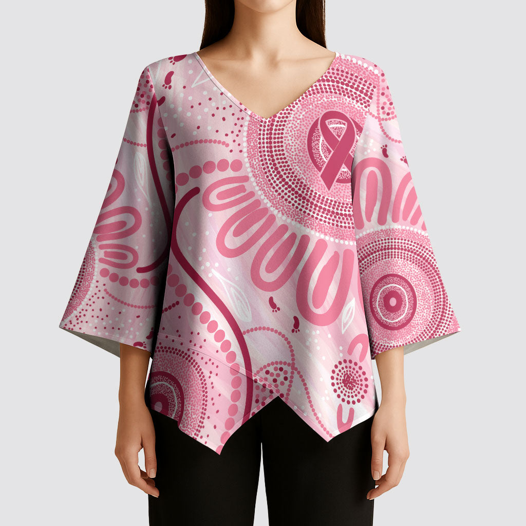 NAIDOC Week 2025 Indigenous Kimono Sleeve Blouse Breast Cancer Pink Ribbon