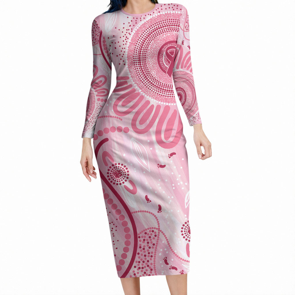 NAIDOC Week 2025 Indigenous Long Sleeve Bodycon Dress Breast Cancer Pink Ribbon
