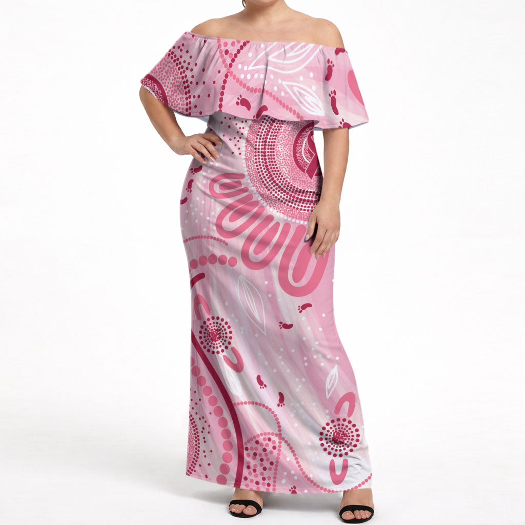 NAIDOC Week 2025 Indigenous Off Shoulder Maxi Dress Breast Cancer Pink Ribbon