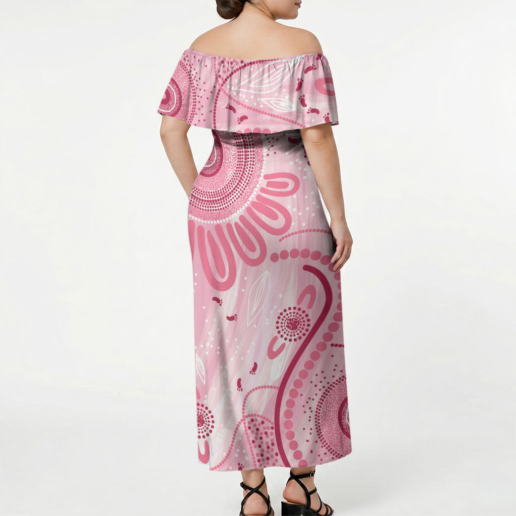 NAIDOC Week 2025 Indigenous Off Shoulder Maxi Dress Breast Cancer Pink Ribbon