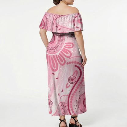 NAIDOC Week 2025 Indigenous Off Shoulder Maxi Dress Breast Cancer Pink Ribbon