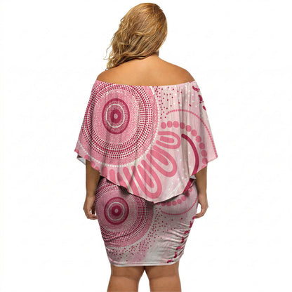 NAIDOC Week 2025 Indigenous Off Shoulder Short Dress Breast Cancer Pink Ribbon