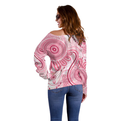 NAIDOC Week 2025 Indigenous Off Shoulder Sweater Breast Cancer Pink Ribbon