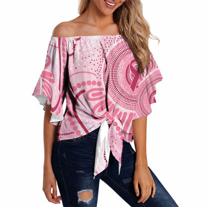 NAIDOC Week 2025 Indigenous Off Shoulder Wrap Waist Top Breast Cancer Pink Ribbon