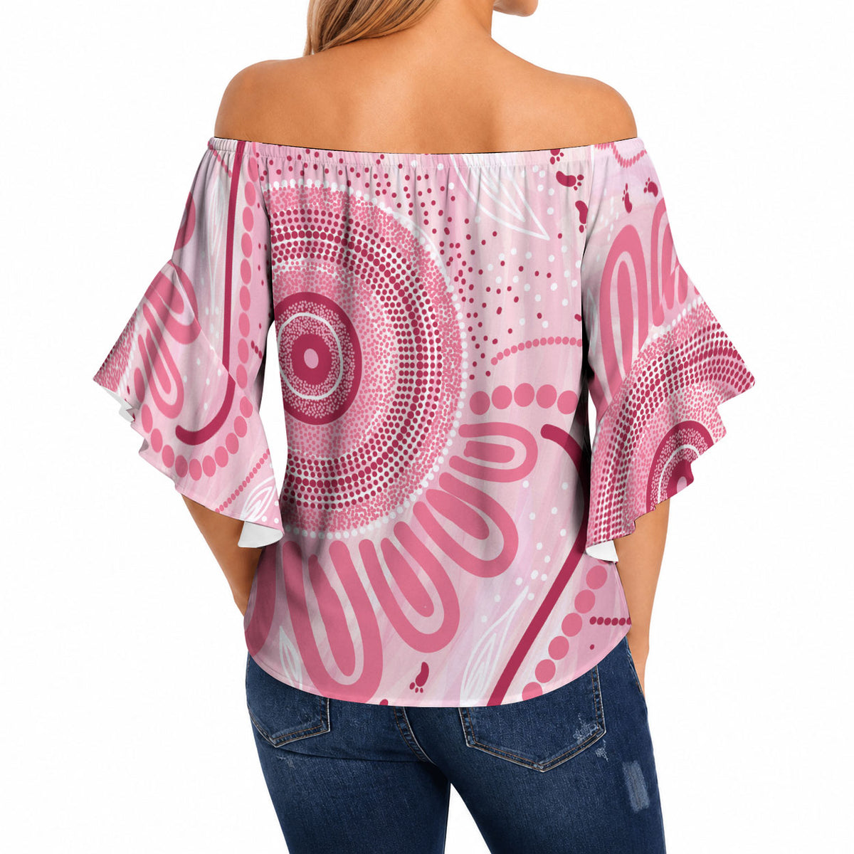 NAIDOC Week 2025 Indigenous Off Shoulder Wrap Waist Top Breast Cancer Pink Ribbon