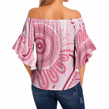 NAIDOC Week 2025 Indigenous Off Shoulder Wrap Waist Top Breast Cancer Pink Ribbon