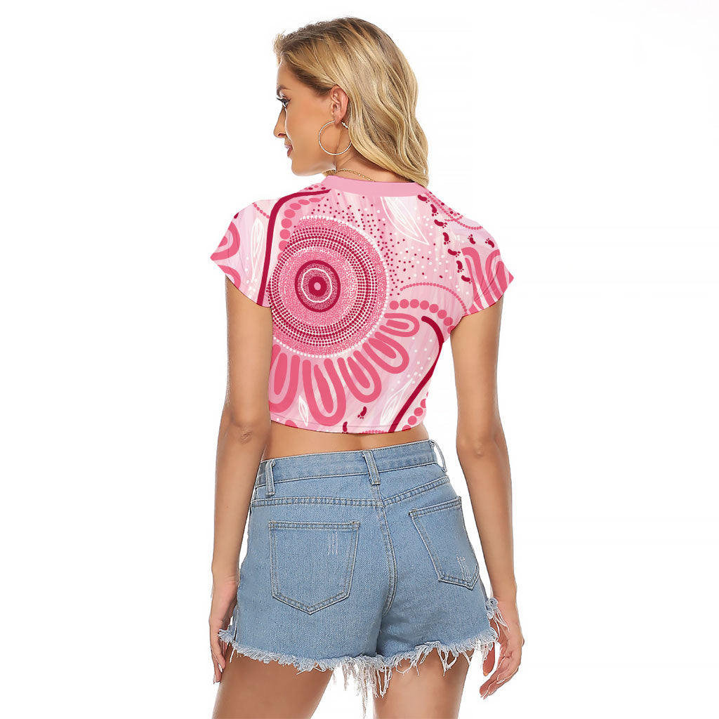 NAIDOC Week 2025 Indigenous Raglan Cropped T Shirt Breast Cancer Pink Ribbon