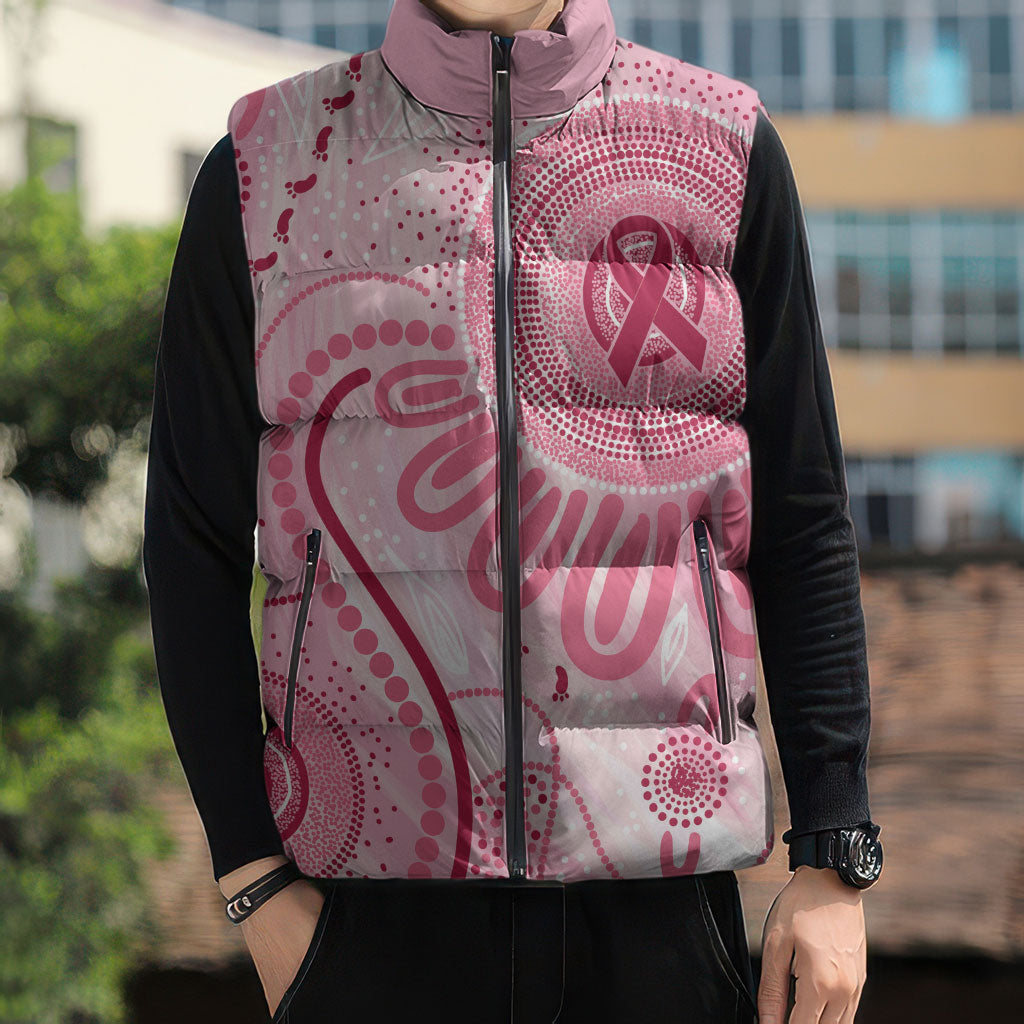 NAIDOC Week 2025 Indigenous Sleeveless Puffer Jacket Breast Cancer Pink Ribbon