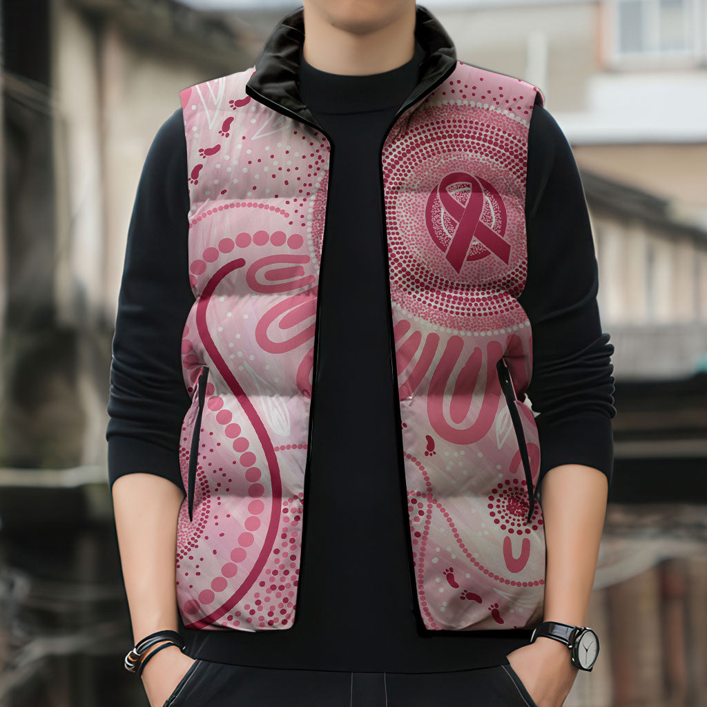 NAIDOC Week 2025 Indigenous Sleeveless Puffer Jacket Breast Cancer Pink Ribbon