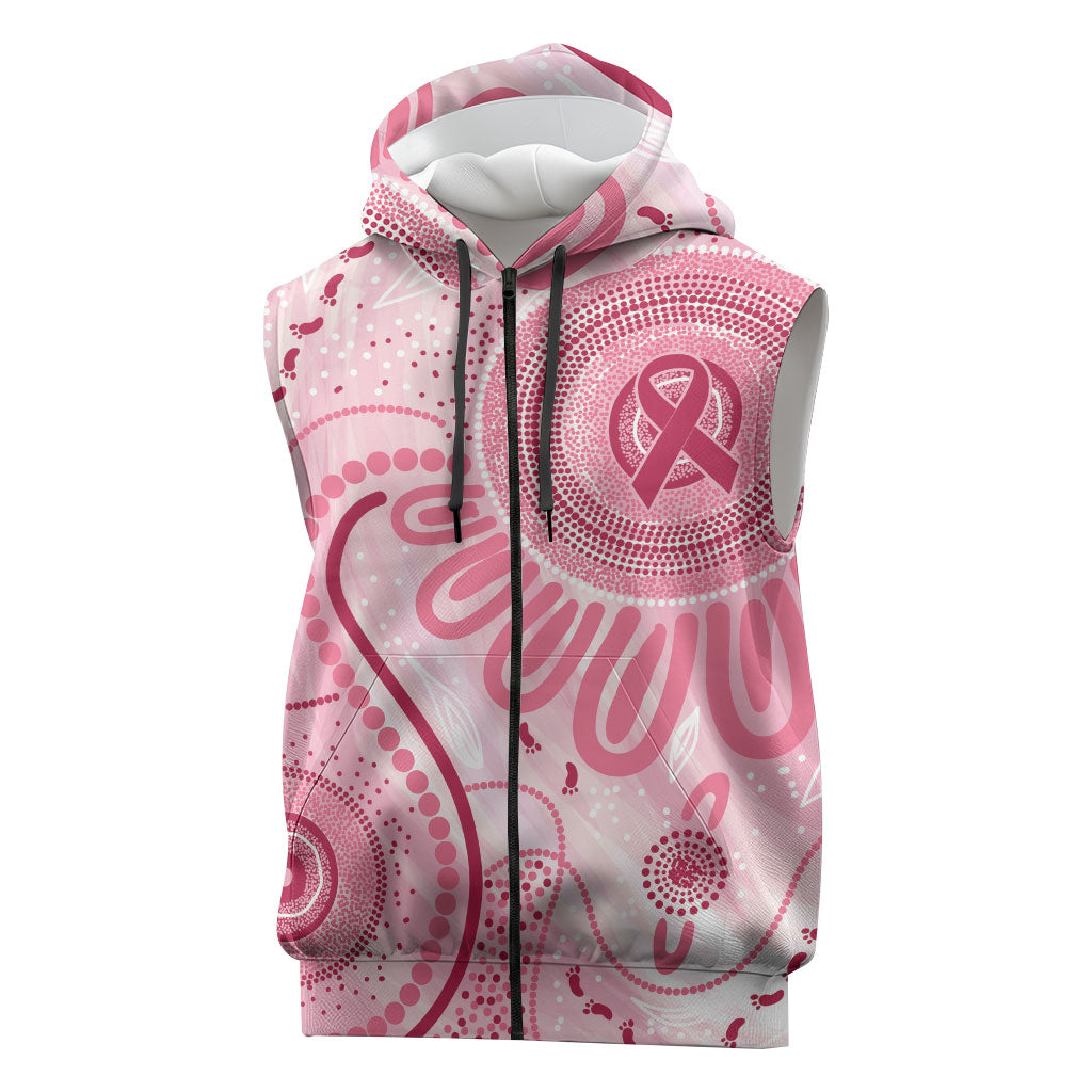 NAIDOC Week 2025 Indigenous Sleeveless Zip Hoodie Breast Cancer Pink Ribbon